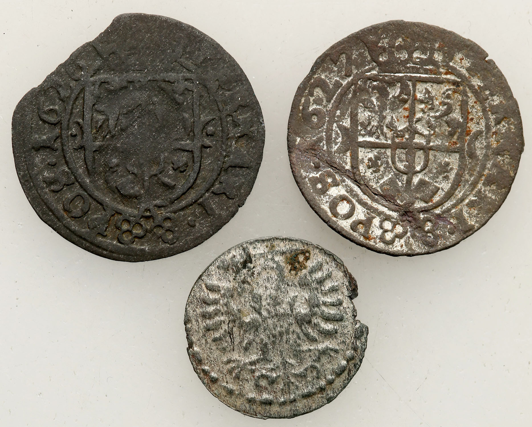 Zygmunt III Waza. Trzeciak 1626, 1627, Poznań i denar 1594, Gdańsk, zestaw 3 monet